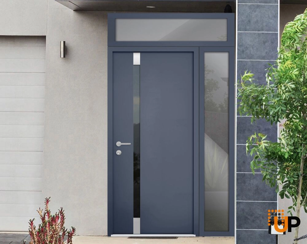 Single swing metal-aluminum modern exterior door with triplex glass | Cynex 6777 Gray Graphite | 48 x 96 photo#2