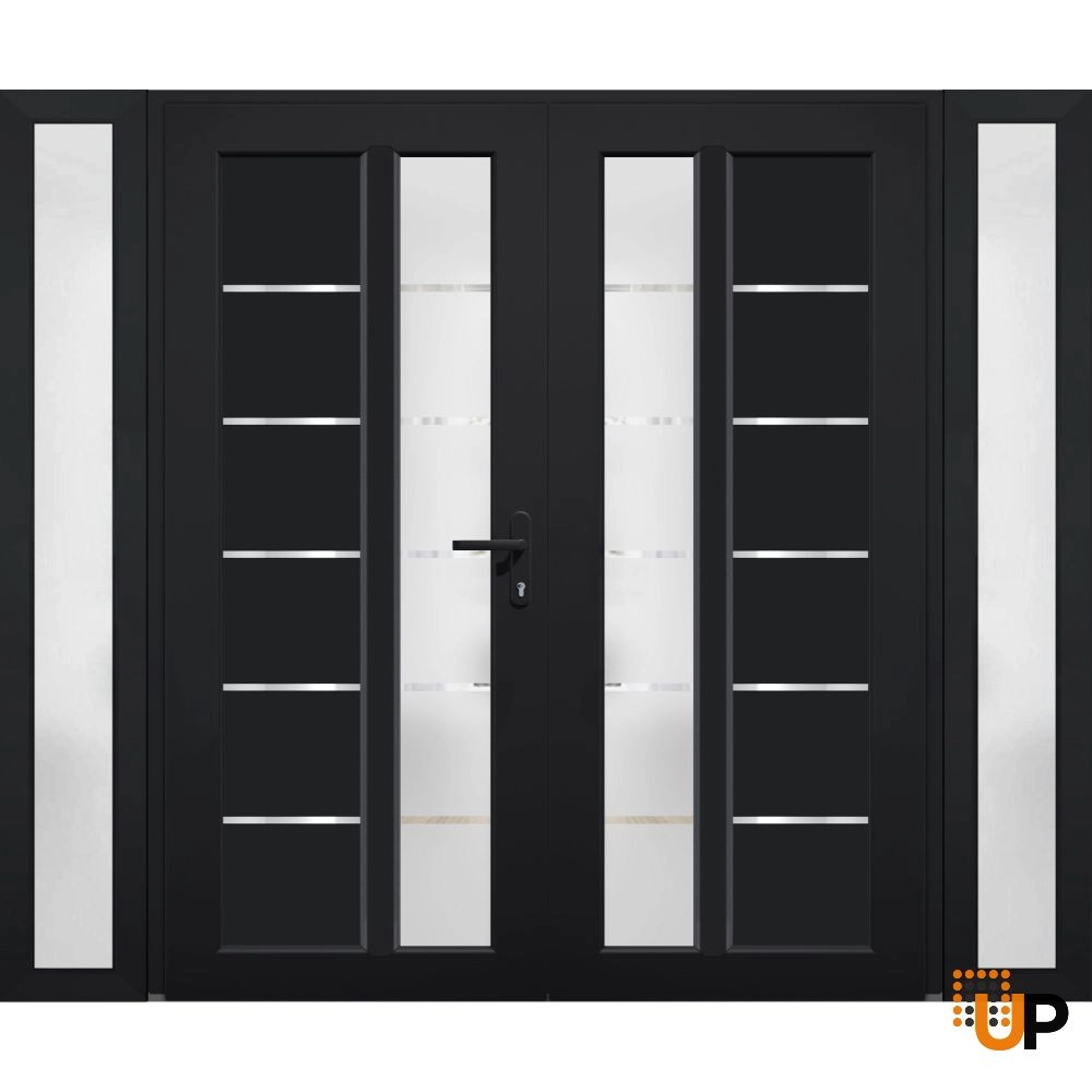 Double swing metal-plastic modern exterior door with tempered | Manux 8088 Black Matte | 96 x 80 photo#1