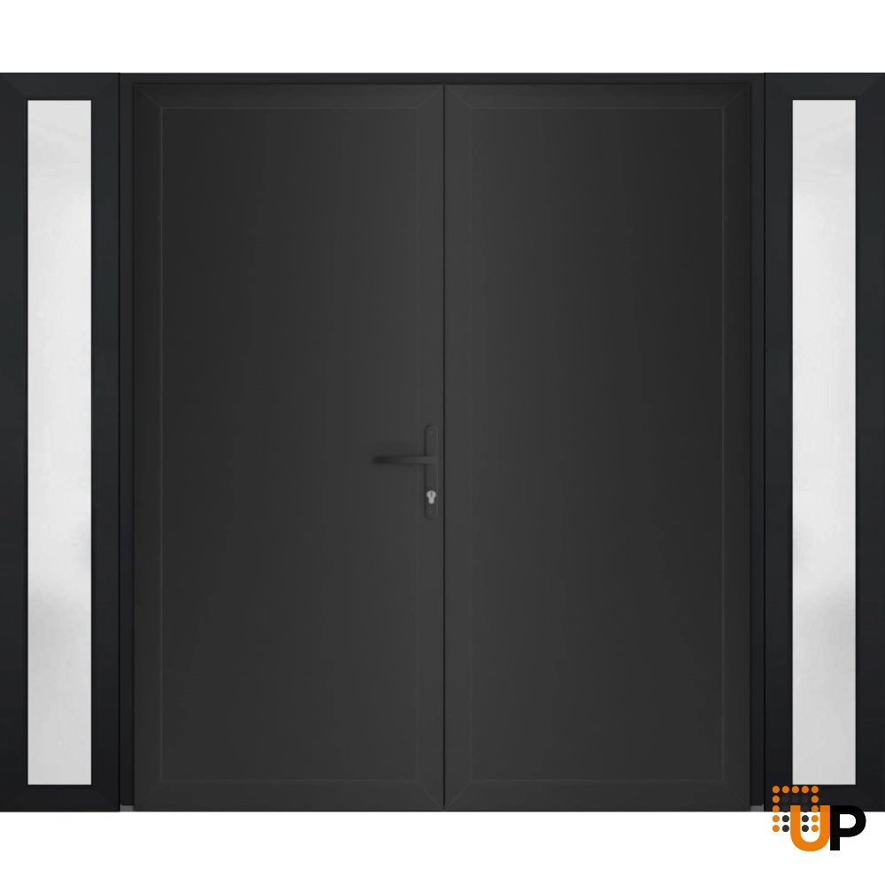 Double swing metal-plastic modern exterior door | Manux 8111 Black Matte | 96 x 80 photo#1