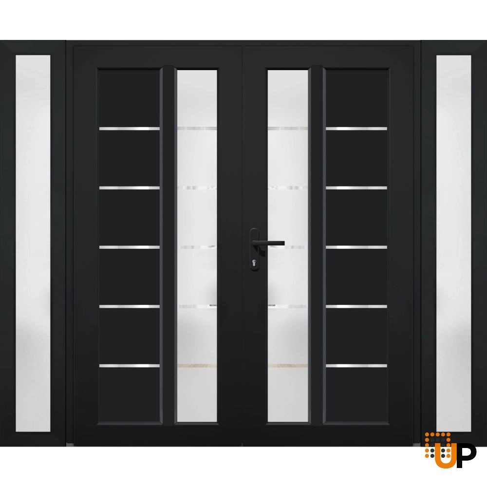 Double swing metal-plastic modern exterior door with tempered | Manux 8088 Black Matte | 96 x 80 photo#1