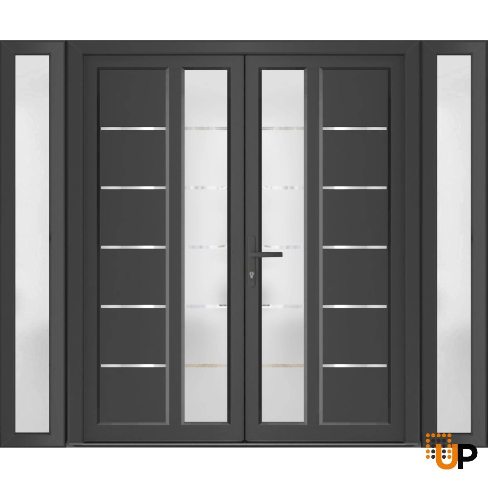 Double swing metal-plastic modern exterior door with tempered | Manux 8088 Antracite | 96 x 80 photo#1