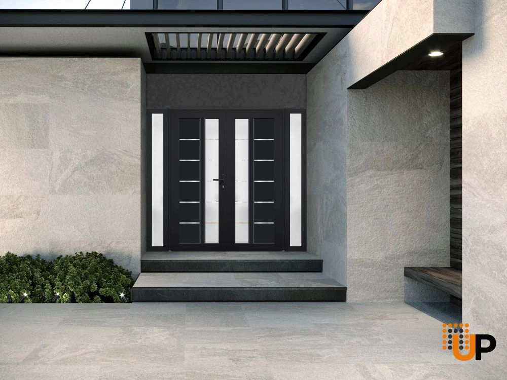 Double swing metal-plastic modern exterior door with tempered | Manux 8088 Black Matte | 96 x 80 photo#4