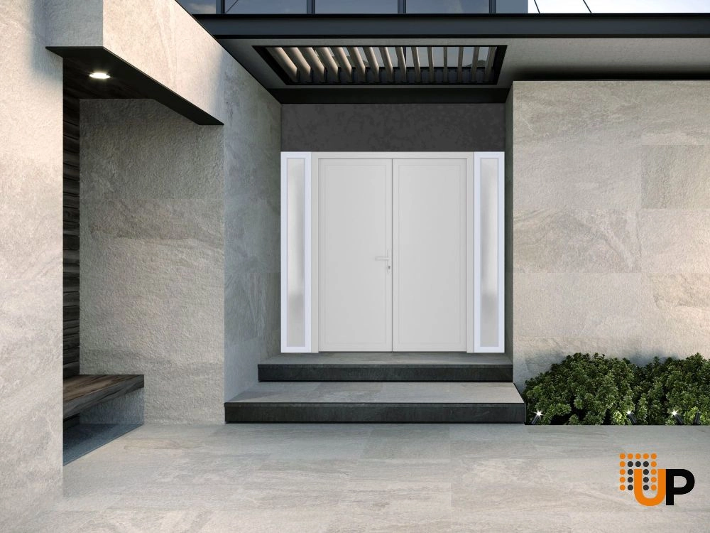 Double swing metal-plastic modern exterior door | Manux 8111 White | 96 x 80 photo#4