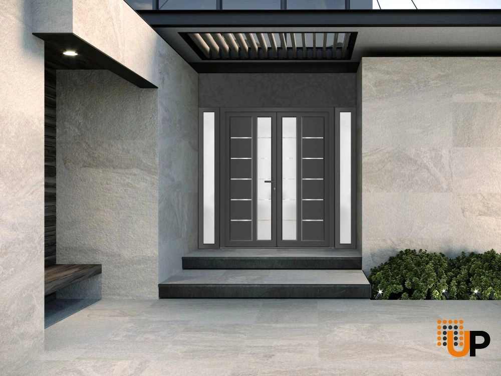 Double swing metal-plastic modern exterior door with tempered | Manux 8088 Antracite | 96 x 80 photo#4
