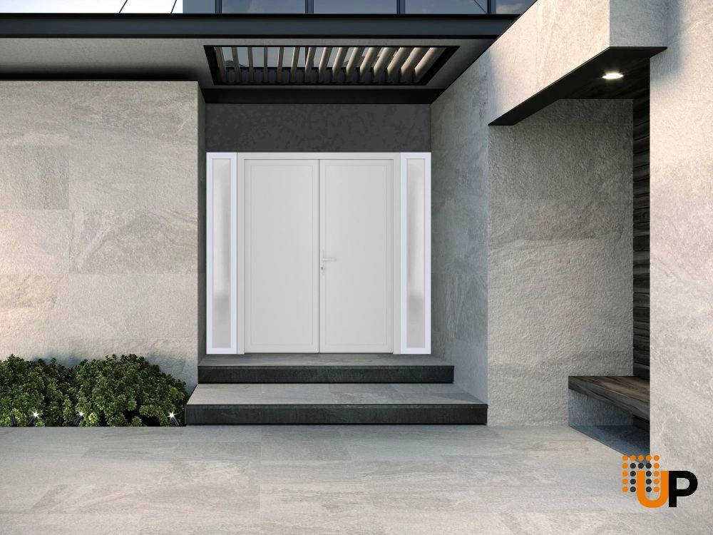 Double swing metal-plastic modern exterior door | Manux 8111 White | 96 x 80 photo#4