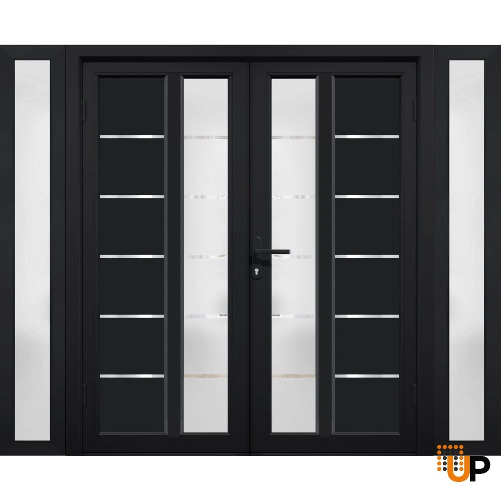 Double swing metal-plastic modern exterior door with tempered | Manux 8088 Black Matte | 96 x 80 photo#2