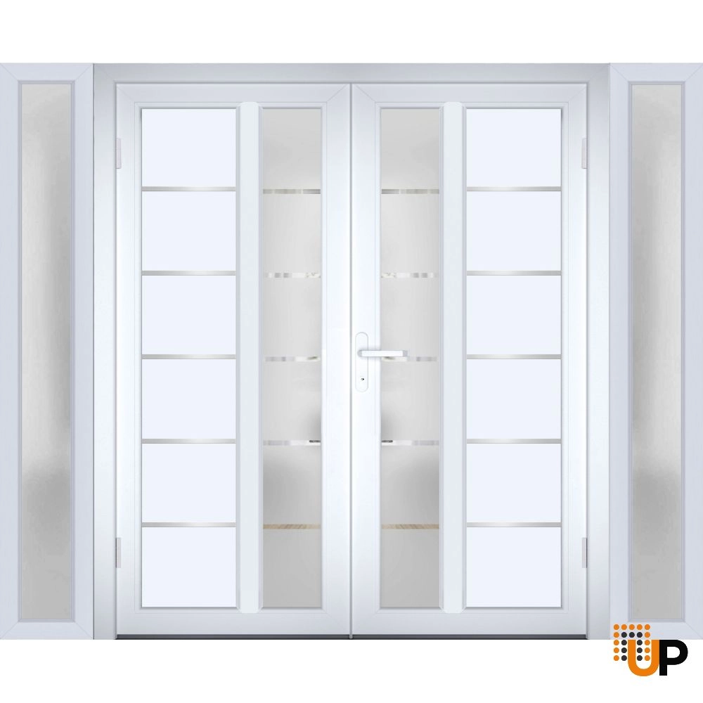 Double swing metal-plastic modern exterior door with tempered | Manux 8088 White | 96 x 80 photo#2