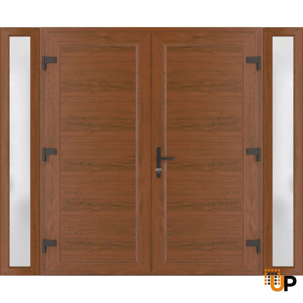 Double swing metal-plastic modern exterior door | Manux 8111 Walnut | 96 x 80 photo#2