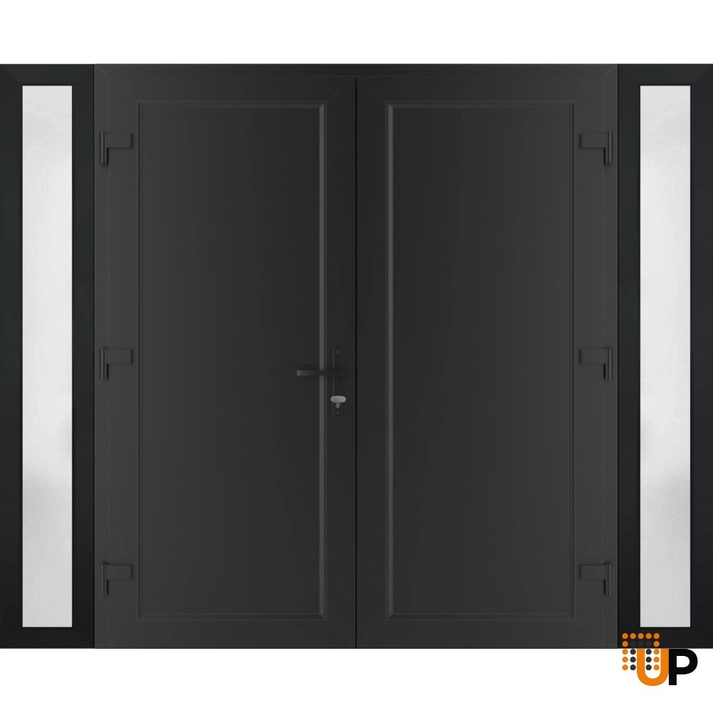 Double swing metal-plastic modern exterior door | Manux 8111 Black Matte | 96 x 80 photo#2