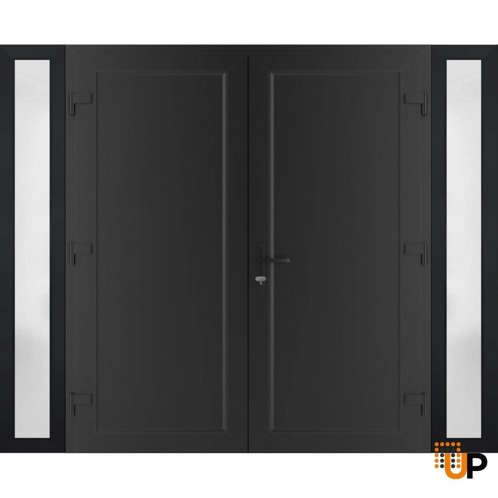 Double swing metal-plastic modern exterior door | Manux 8111 Black Matte | 96 x 80 photo#2