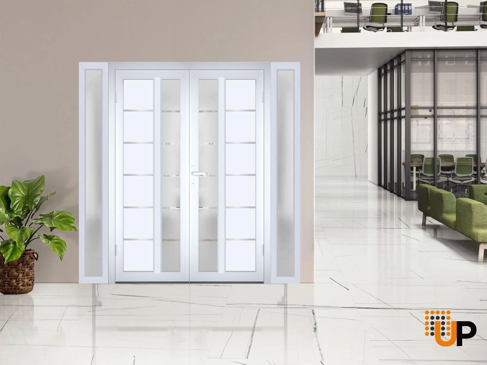 Double swing metal-plastic modern exterior door with tempered | Manux 8088 White | 96 x 80 photo#3