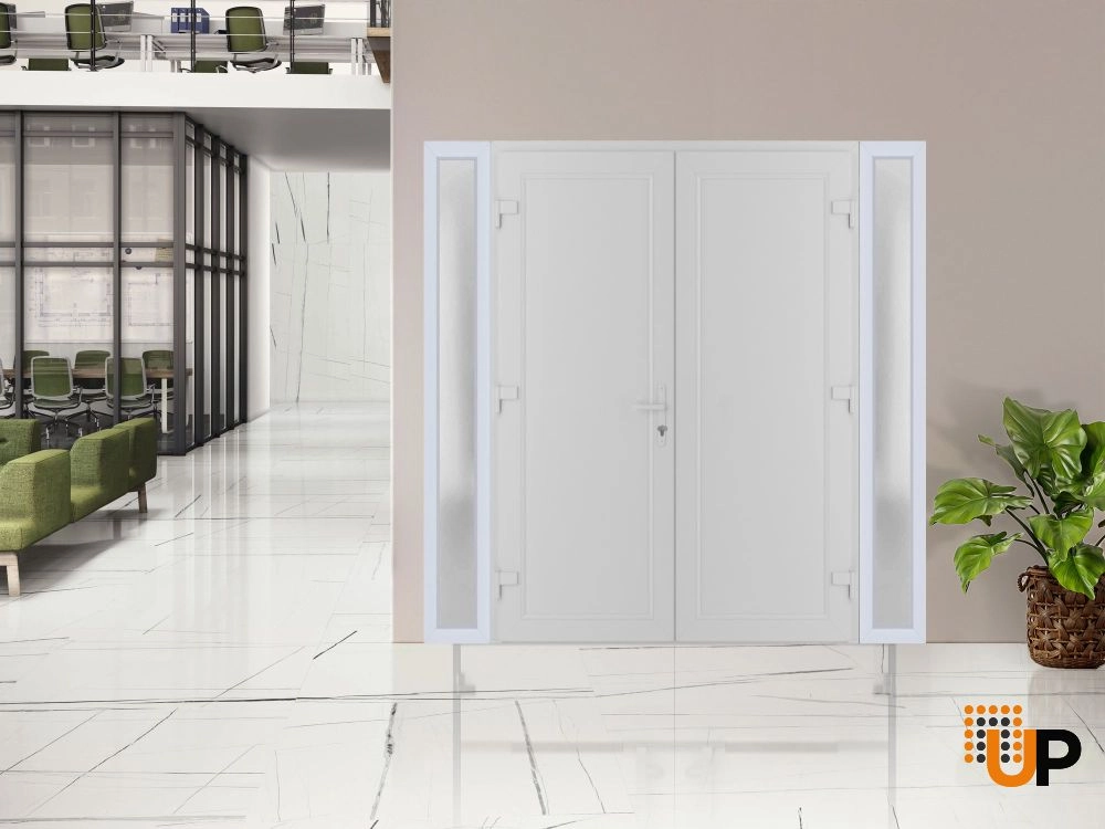 Double swing metal-plastic modern exterior door | Manux 8111 White | 96 x 80 photo#3