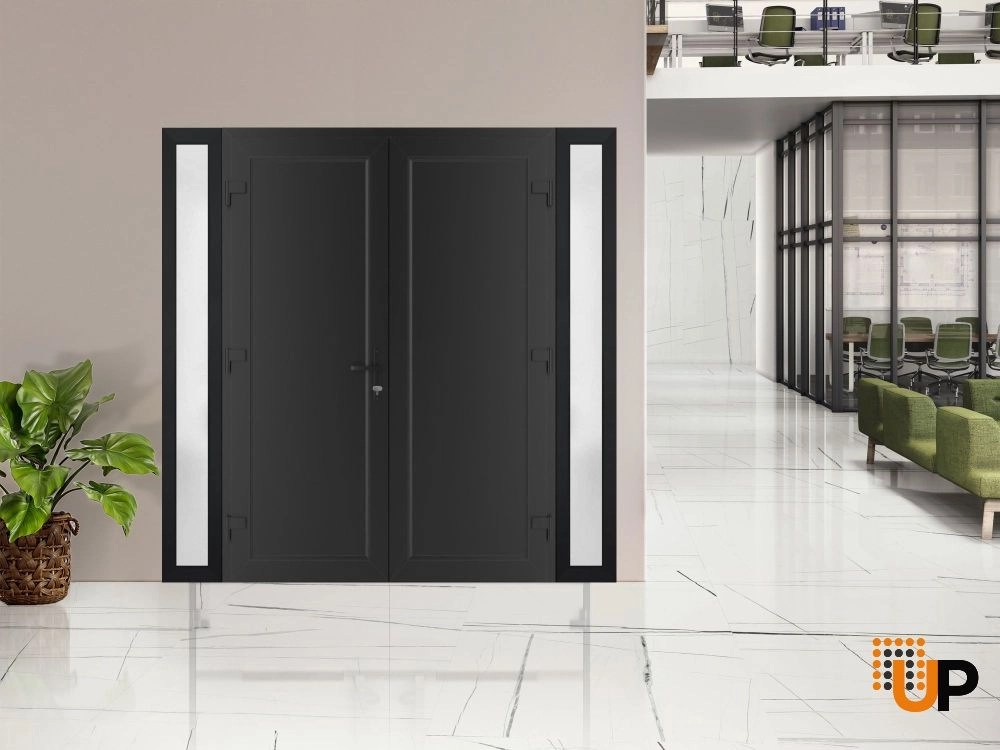 Double swing metal-plastic modern exterior door | Manux 8111 Black Matte | 96 x 80 photo#3
