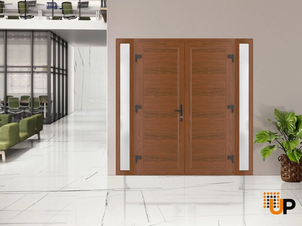 Double swing metal-plastic modern exterior door | Manux 8111 Walnut | 96 x 80 photo#3