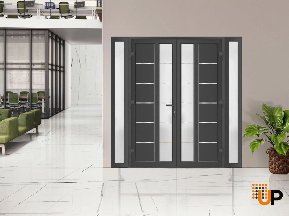 Double swing metal-plastic modern exterior door with tempered | Manux 8088 Antracite | 96 x 80 photo#3