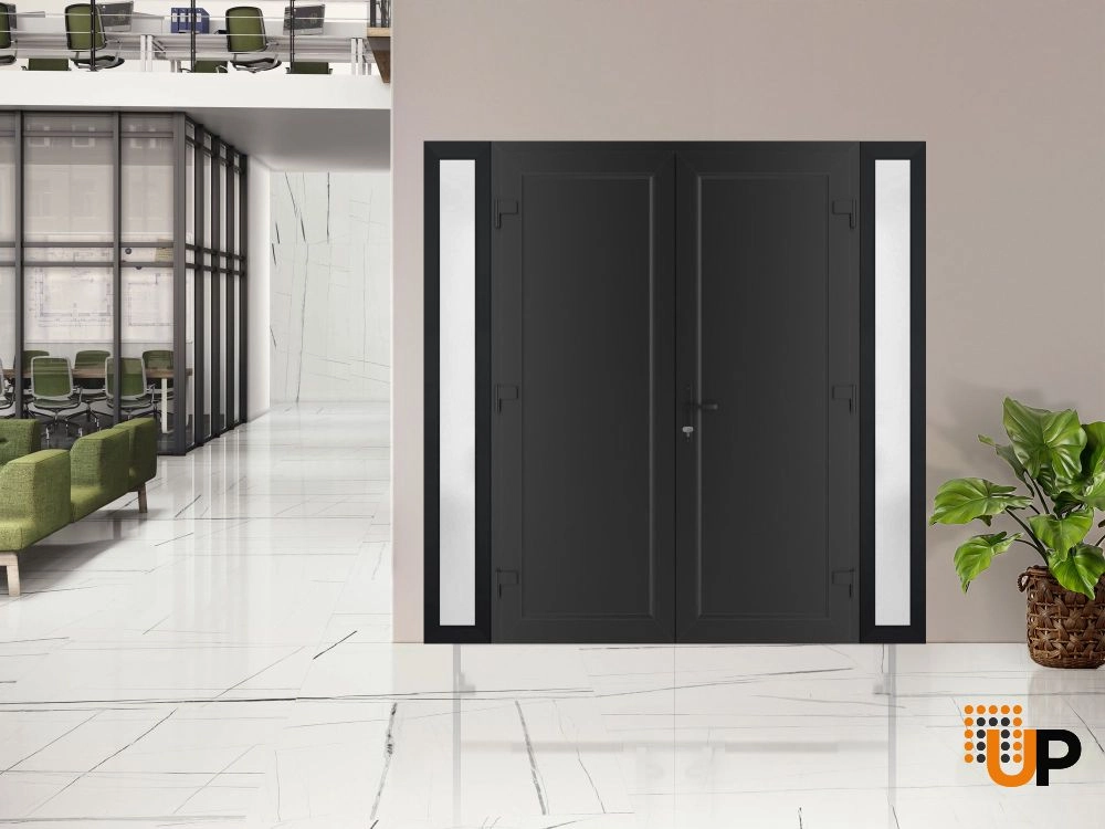 Double swing metal-plastic modern exterior door | Manux 8111 Black Matte | 96 x 80 photo#3