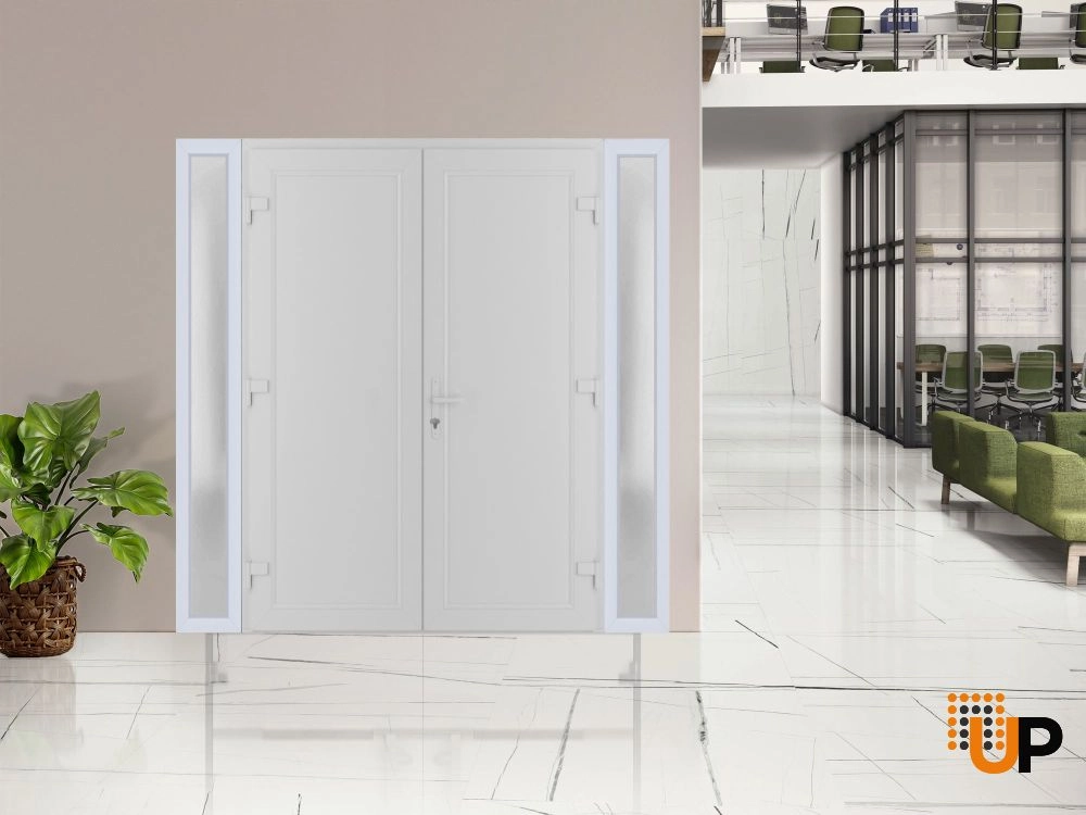 Double swing metal-plastic modern exterior door | Manux 8111 White | 96 x 80 photo#3