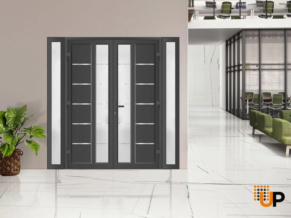 Double swing metal-plastic modern exterior door with tempered | Manux 8088 Antracite | 96 x 80 photo#3