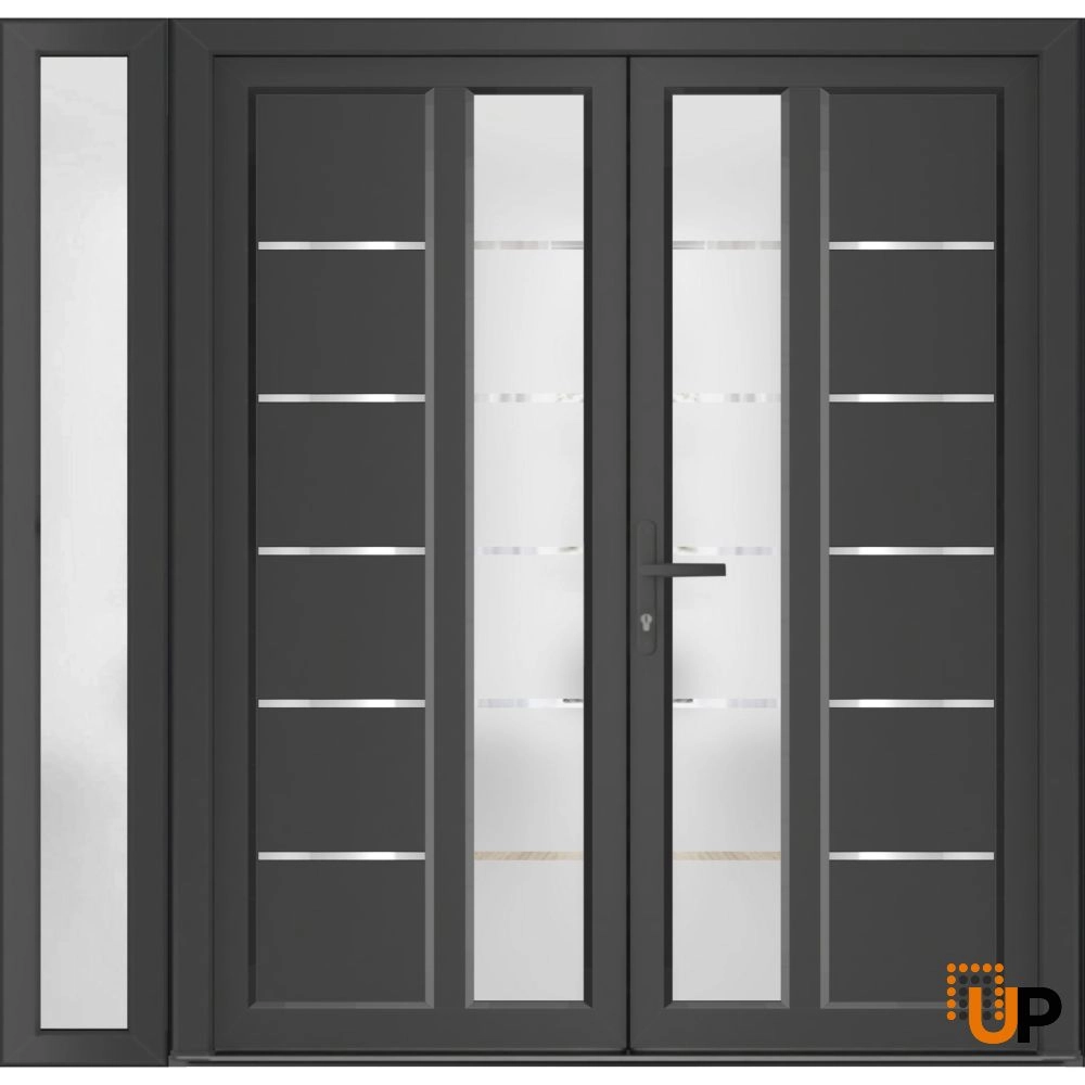 Double swing metal-plastic modern exterior door with tempered | Manux 8088 Antracite | 84 x 80 photo#1