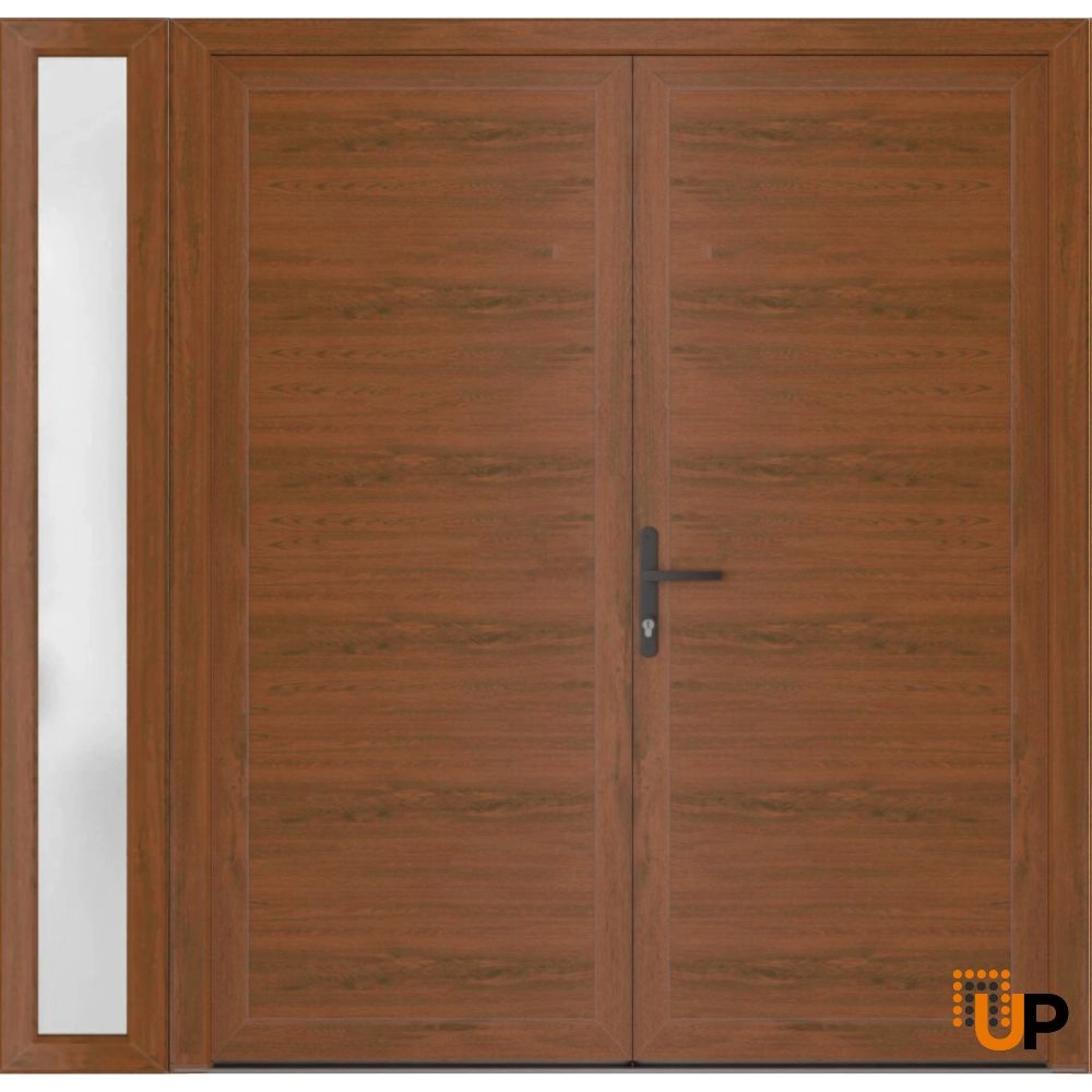 Double swing metal-plastic modern exterior door | Manux 8111 Walnut | 84 x 80 photo#1