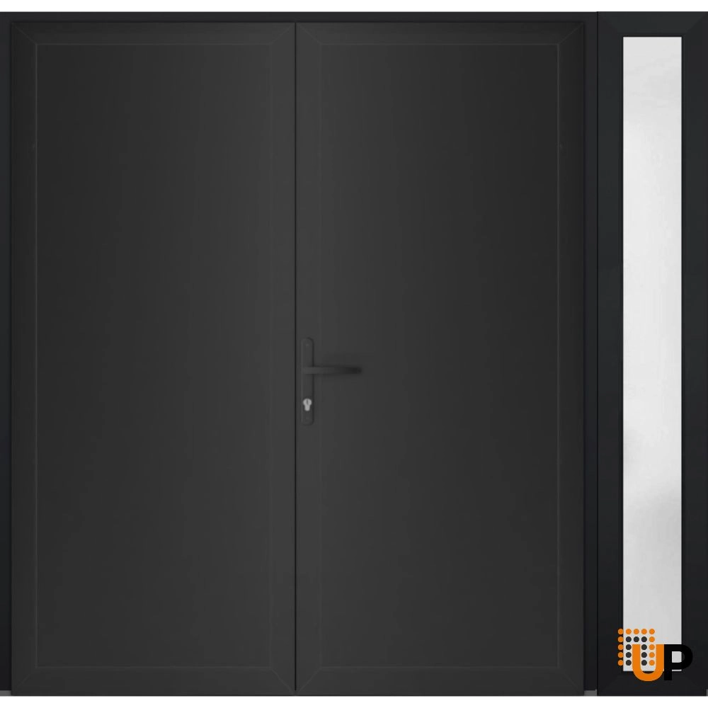 Double swing metal-plastic modern exterior door | Manux 8111 Black Matte | 84 x 80 photo#1