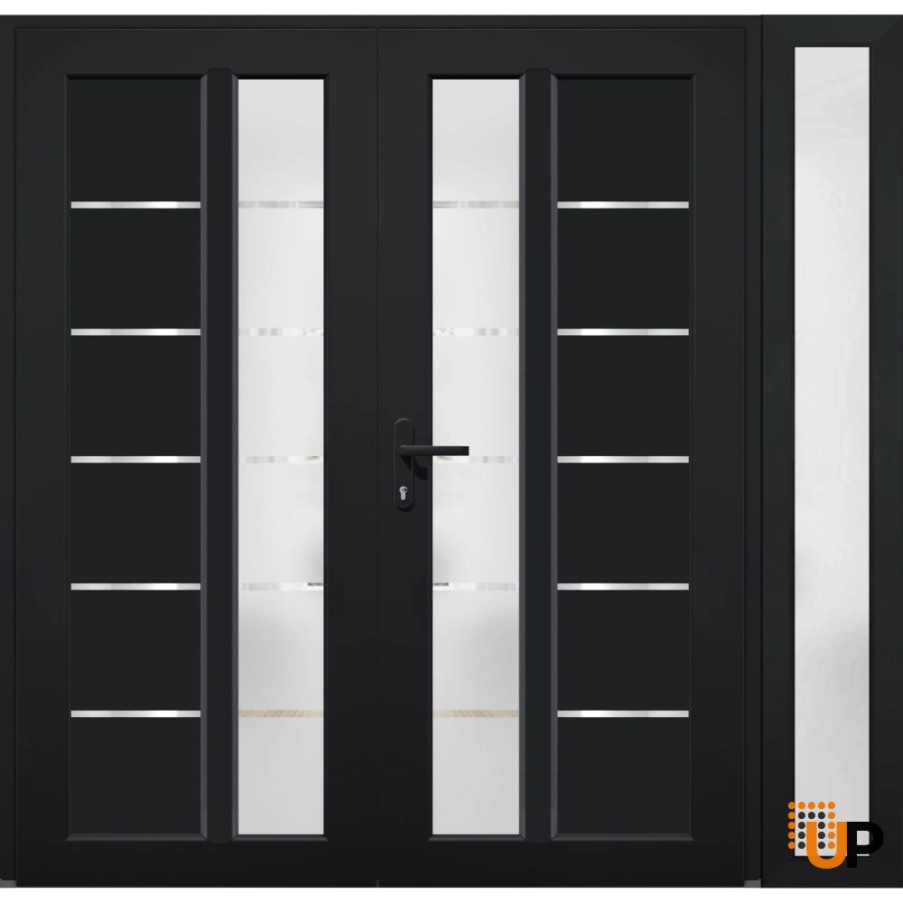 Double swing metal-plastic modern exterior door with tempered | Manux 8088 Black Matte | 84 x 80 photo#1