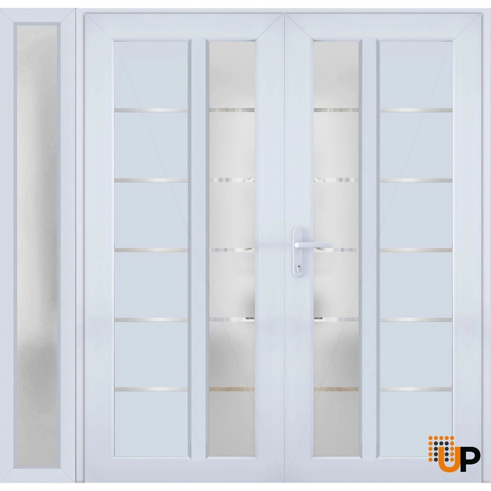 Double swing metal-plastic modern exterior door with tempered | Manux 8088 White | 84 x 80 photo#1