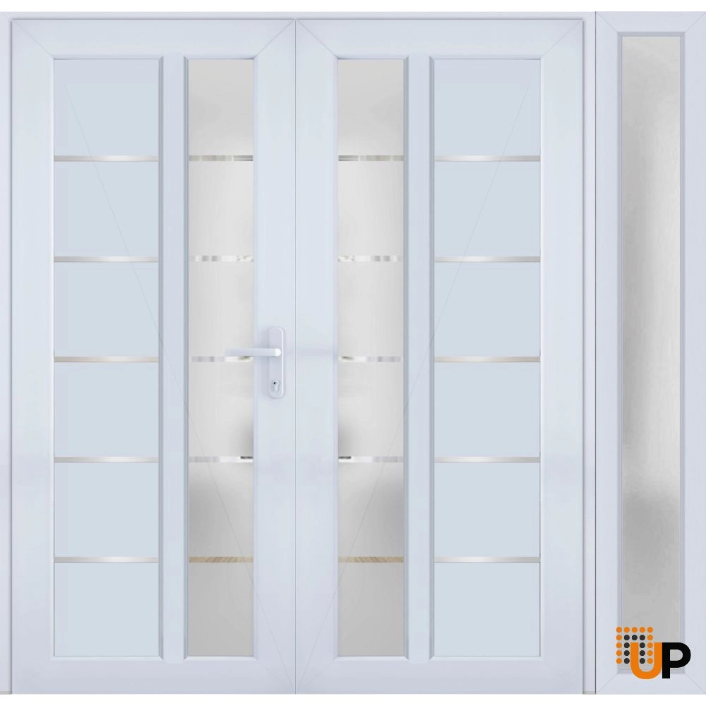 Double swing metal-plastic modern exterior door with tempered | Manux 8088 White | 84 x 80 photo#1