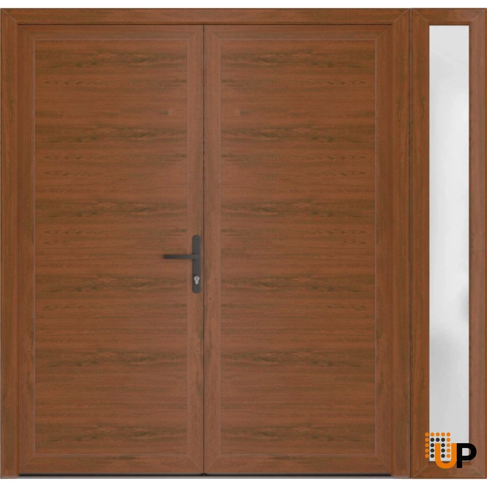 Double swing metal-plastic modern exterior door | Manux 8111 Walnut | 84 x 80 photo#1