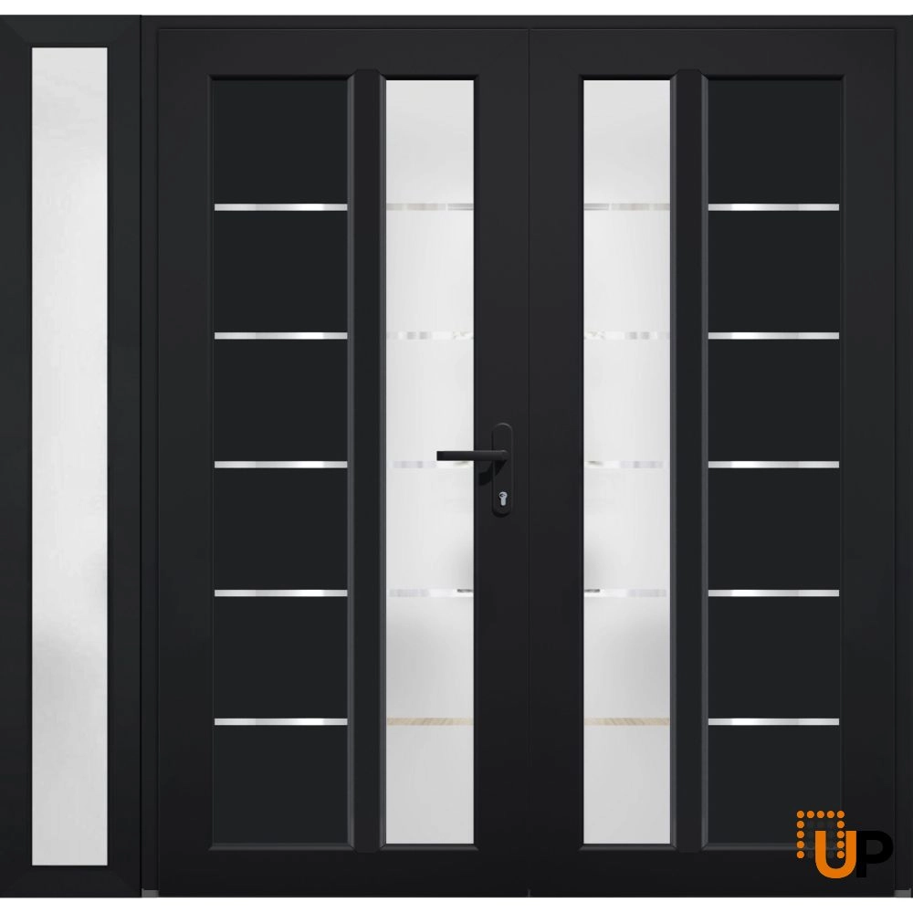 Double swing metal-plastic modern exterior door with tempered | Manux 8088 Black Matte | 84 x 80 photo#1