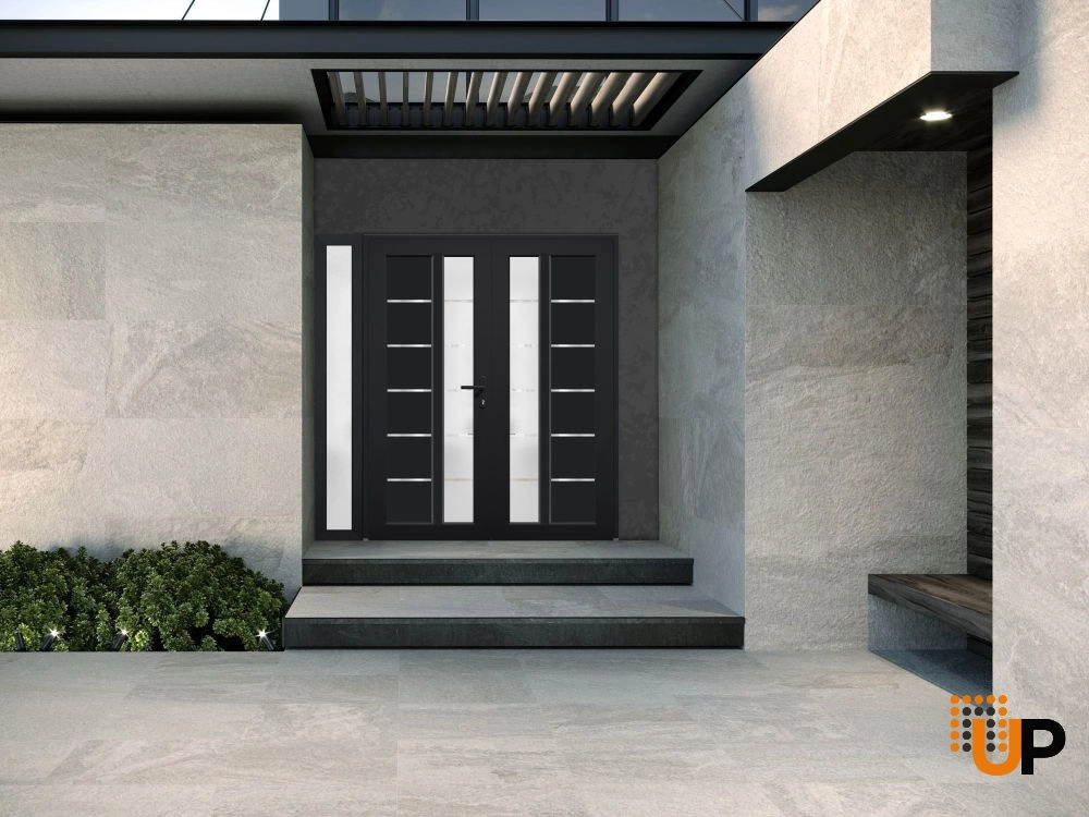 Double swing metal-plastic modern exterior door with tempered | Manux 8088 Black Matte | 84 x 80 photo#4