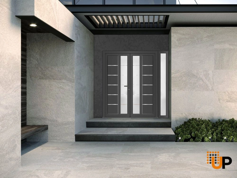 Double swing metal-plastic modern exterior door with tempered | Manux 8088 Antracite | 84 x 80 photo#4