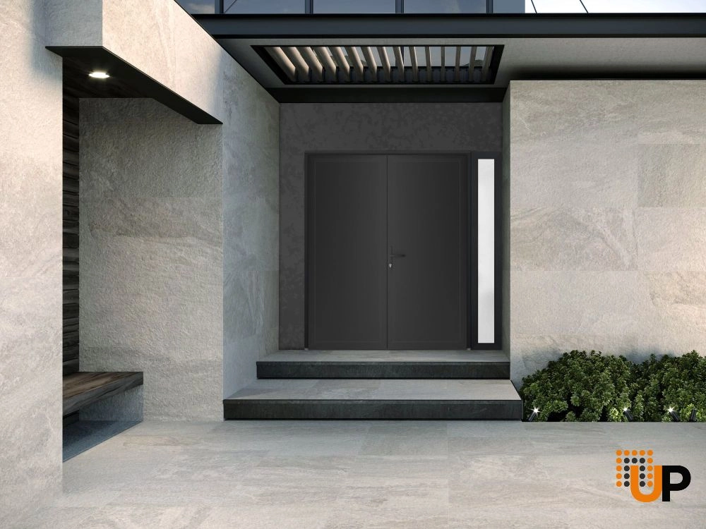 Double swing metal-plastic modern exterior door | Manux 8111 Black Matte | 84 x 80 photo#4