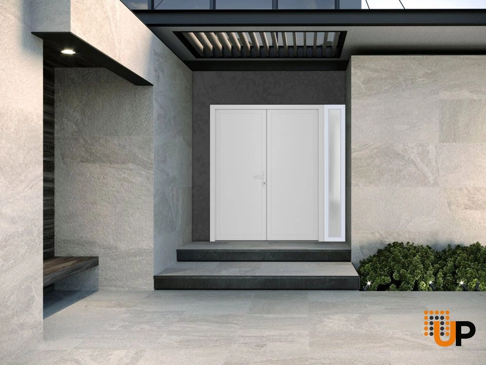 Double swing metal-plastic modern exterior door | Manux 8111 White | 84 x 80 photo#4
