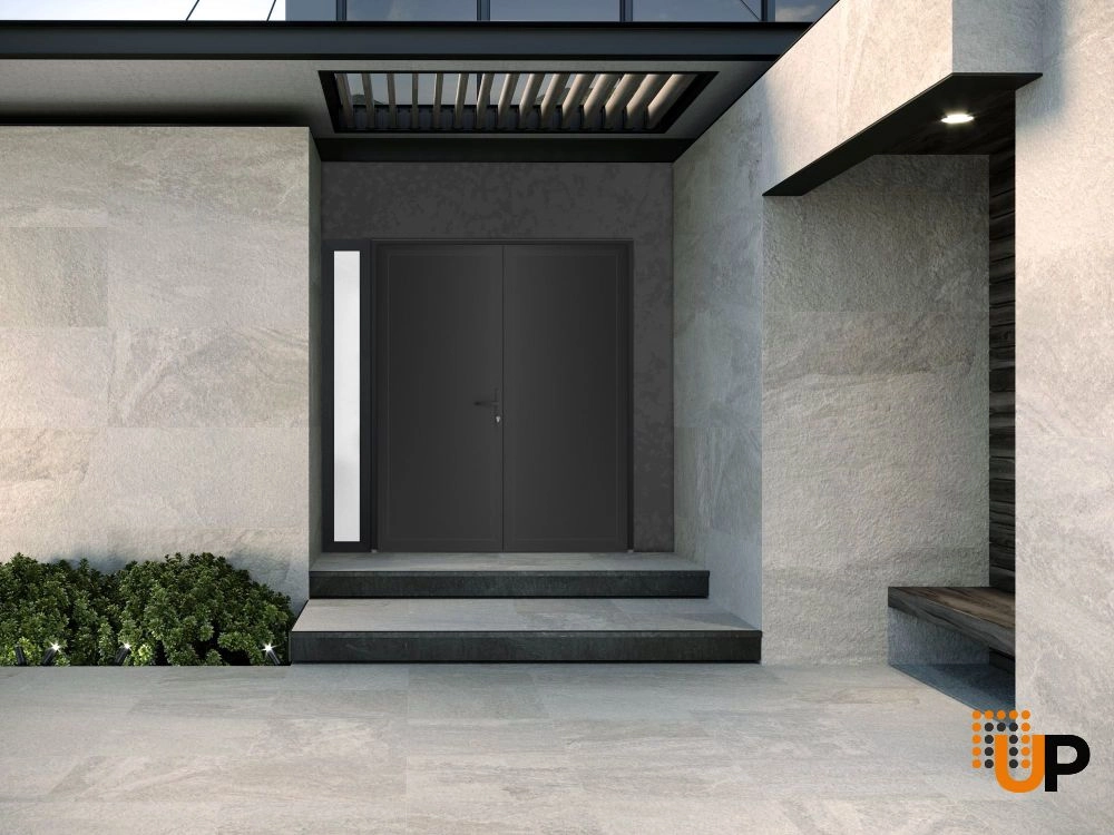 Double swing metal-plastic modern exterior door | Manux 8111 Black Matte | 84 x 80 photo#4