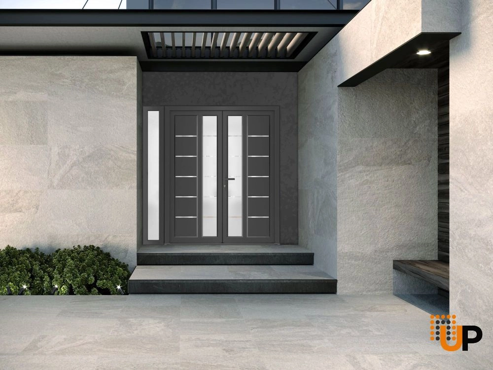 Double swing metal-plastic modern exterior door with tempered | Manux 8088 Antracite | 84 x 80 photo#4