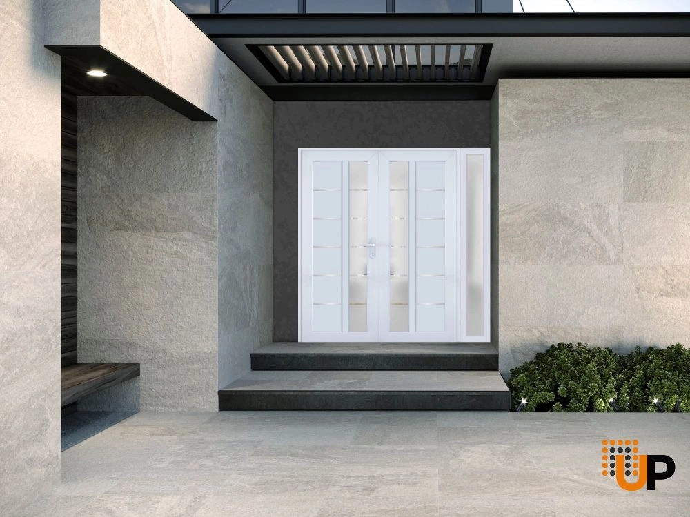 Double swing metal-plastic modern exterior door with tempered | Manux 8088 White | 84 x 80 photo#4