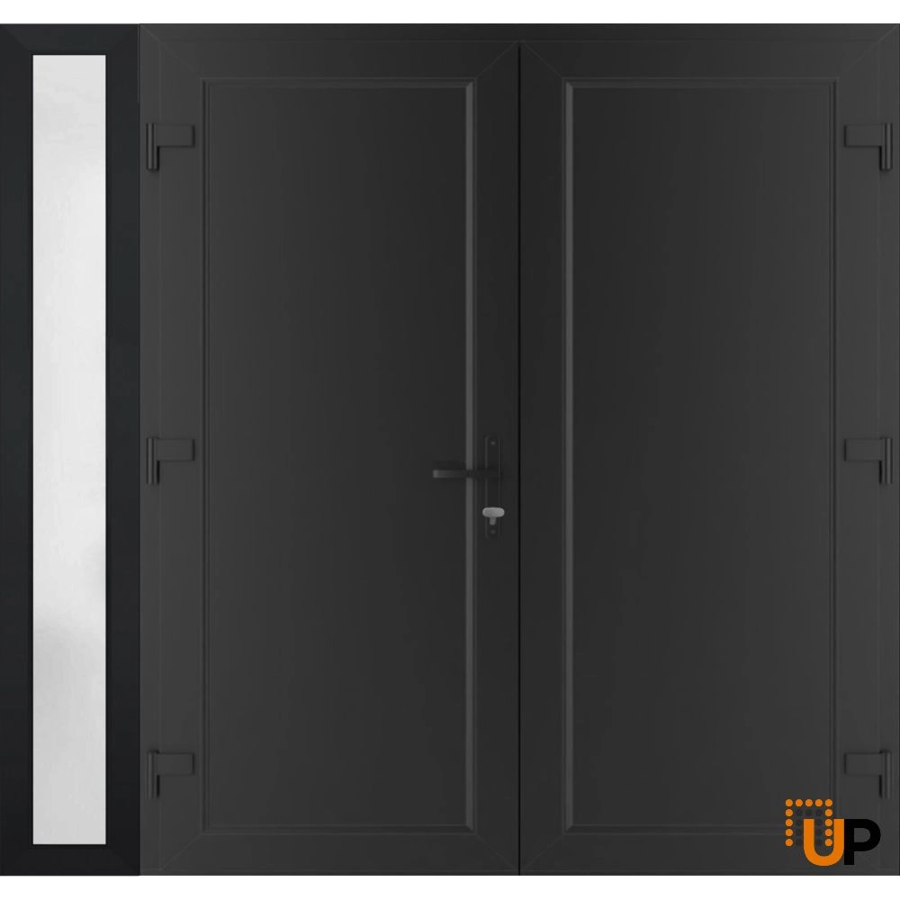 Double swing metal-plastic modern exterior door | Manux 8111 Black Matte | 84 x 80 photo#2
