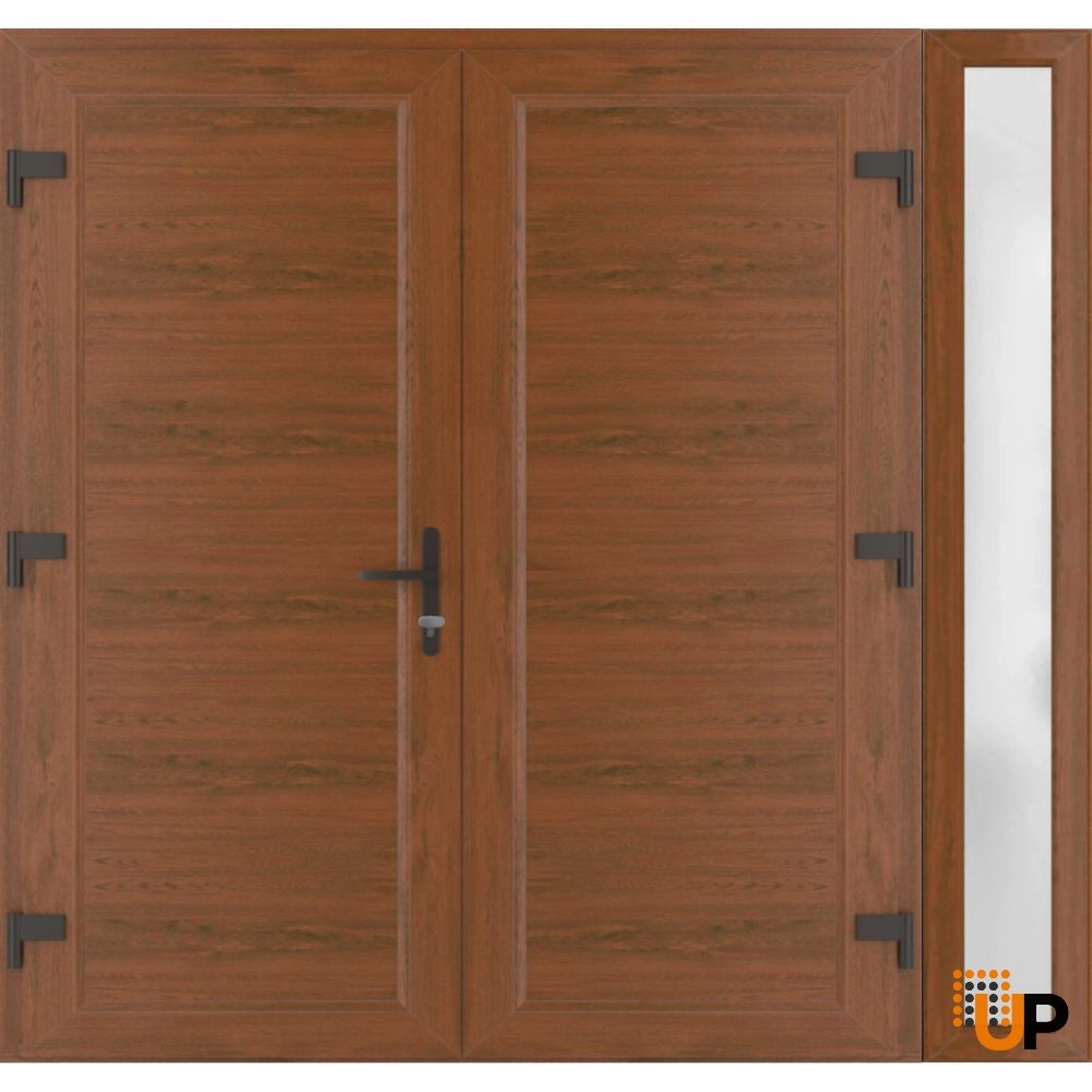 Double swing metal-plastic modern exterior door | Manux 8111 Walnut | 84 x 80 photo#2