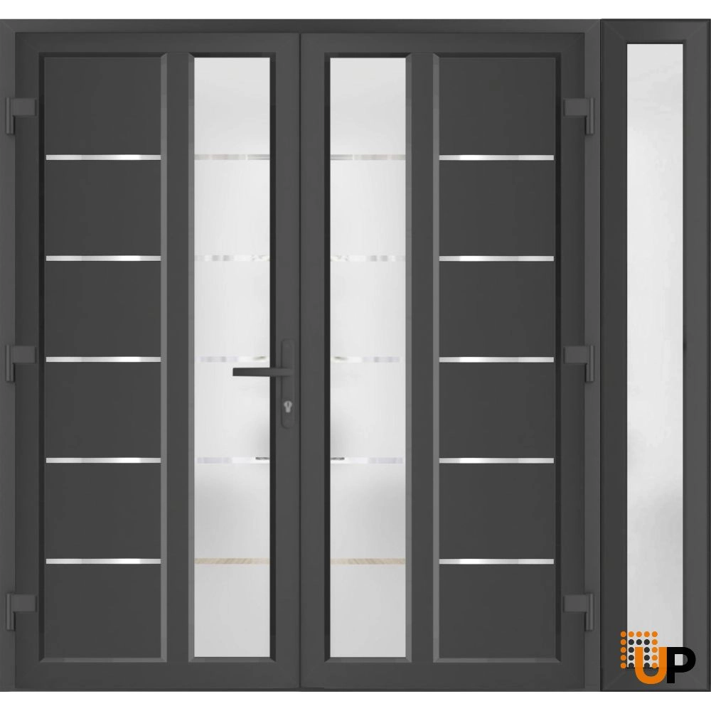 Double swing metal-plastic modern exterior door with tempered | Manux 8088 Antracite | 84 x 80 photo#2