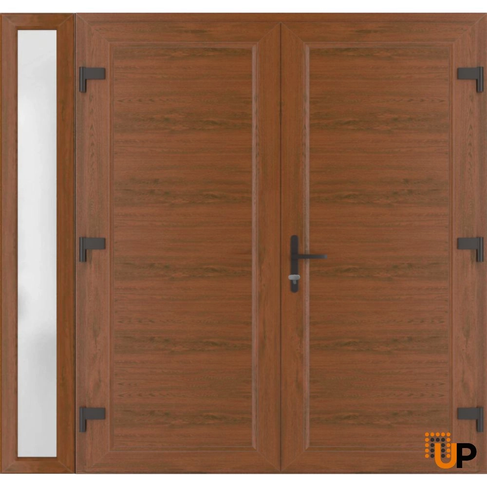 Double swing metal-plastic modern exterior door | Manux 8111 Walnut | 84 x 80 photo#2