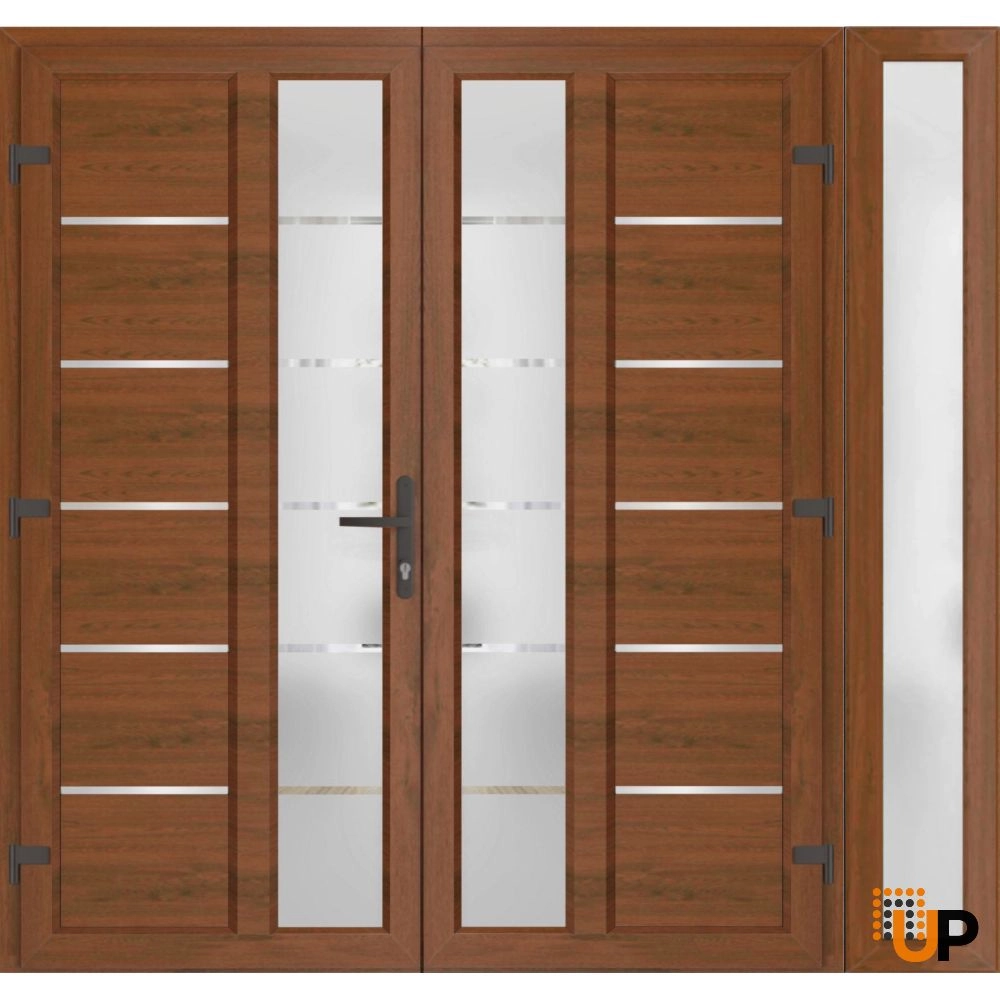 Double swing metal-plastic modern exterior door with tempered | Manux 8088 Walnut | 84 x 80 photo#2