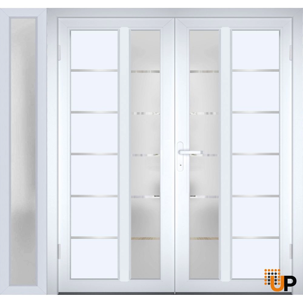 Double swing metal-plastic modern exterior door with tempered | Manux 8088 White | 84 x 80 photo#2