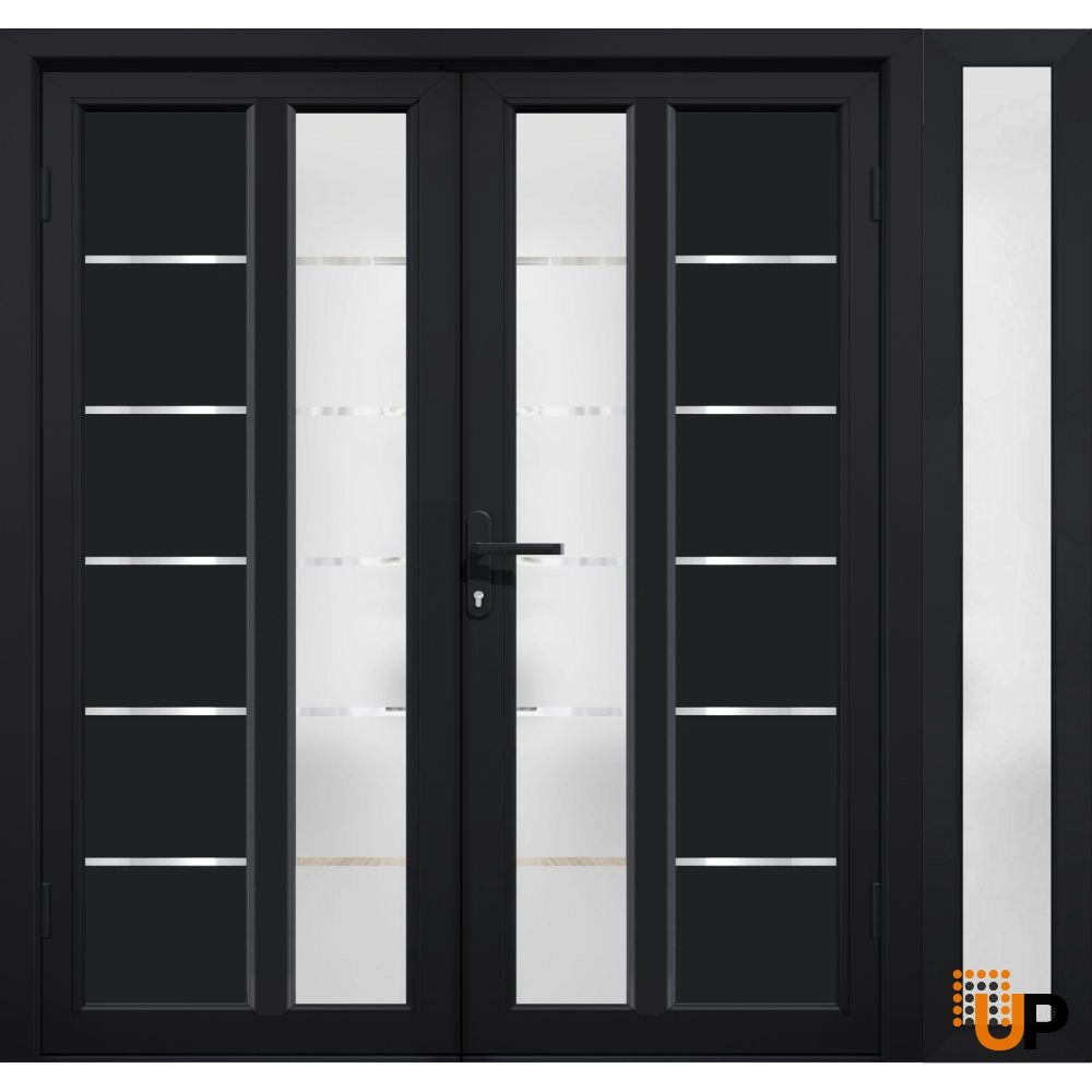 Double swing metal-plastic modern exterior door with tempered | Manux 8088 Black Matte | 84 x 80 photo#2