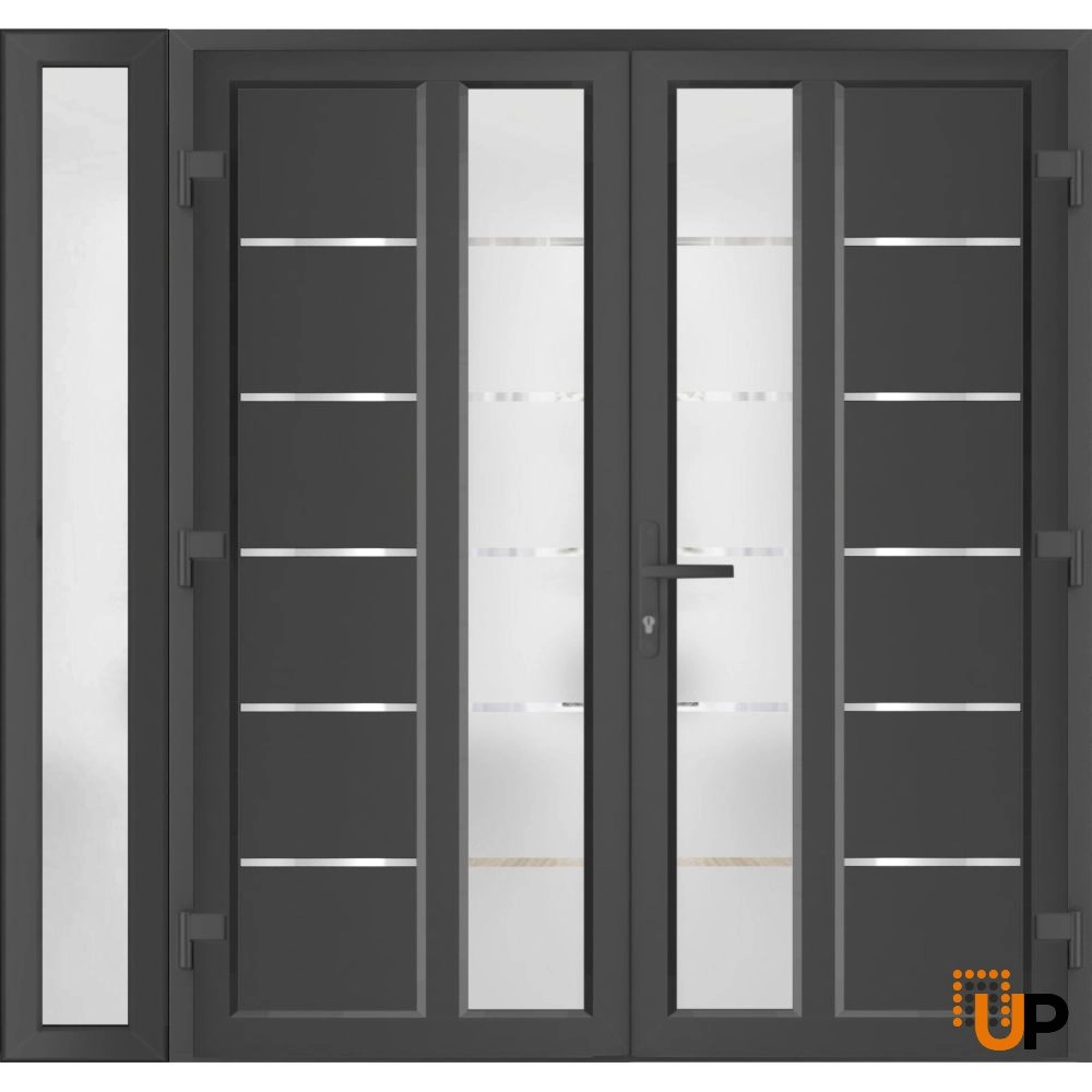 Double swing metal-plastic modern exterior door with tempered | Manux 8088 Antracite | 84 x 80 photo#2