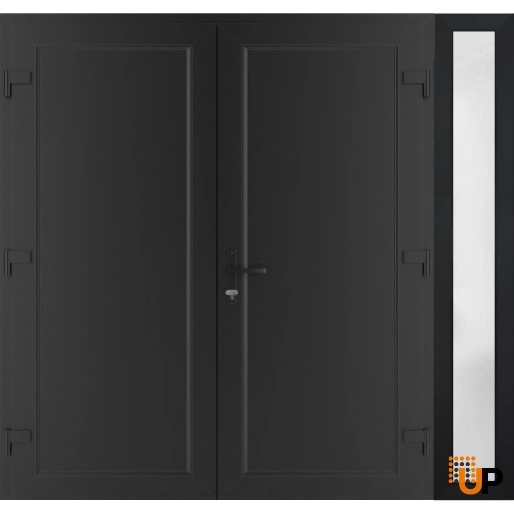 Double swing metal-plastic modern exterior door | Manux 8111 Black Matte | 84 x 80 photo#2