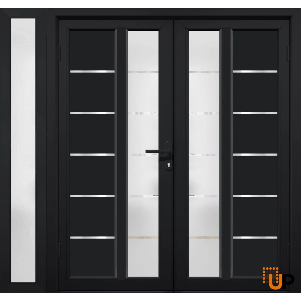 Double swing metal-plastic modern exterior door with tempered | Manux 8088 Black Matte | 84 x 80 photo#2