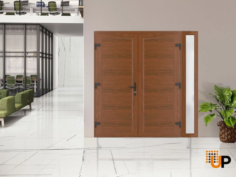 Double swing metal-plastic modern exterior door | Manux 8111 Walnut | 84 x 80 photo#3