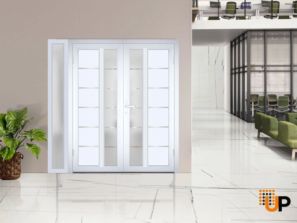 Double swing metal-plastic modern exterior door with tempered | Manux 8088 White | 84 x 80 photo#3