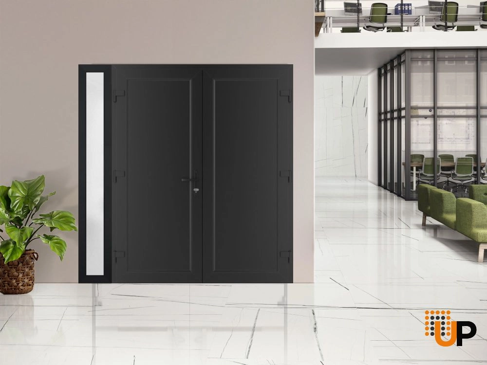 Double swing metal-plastic modern exterior door | Manux 8111 Black Matte | 84 x 80 photo#3
